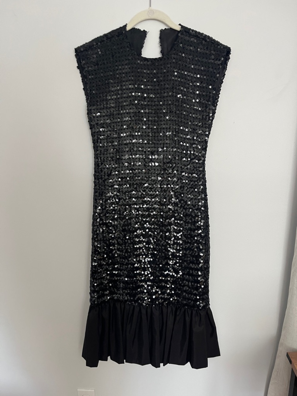 Black Sequin Midi Dress with Ruffle Hem